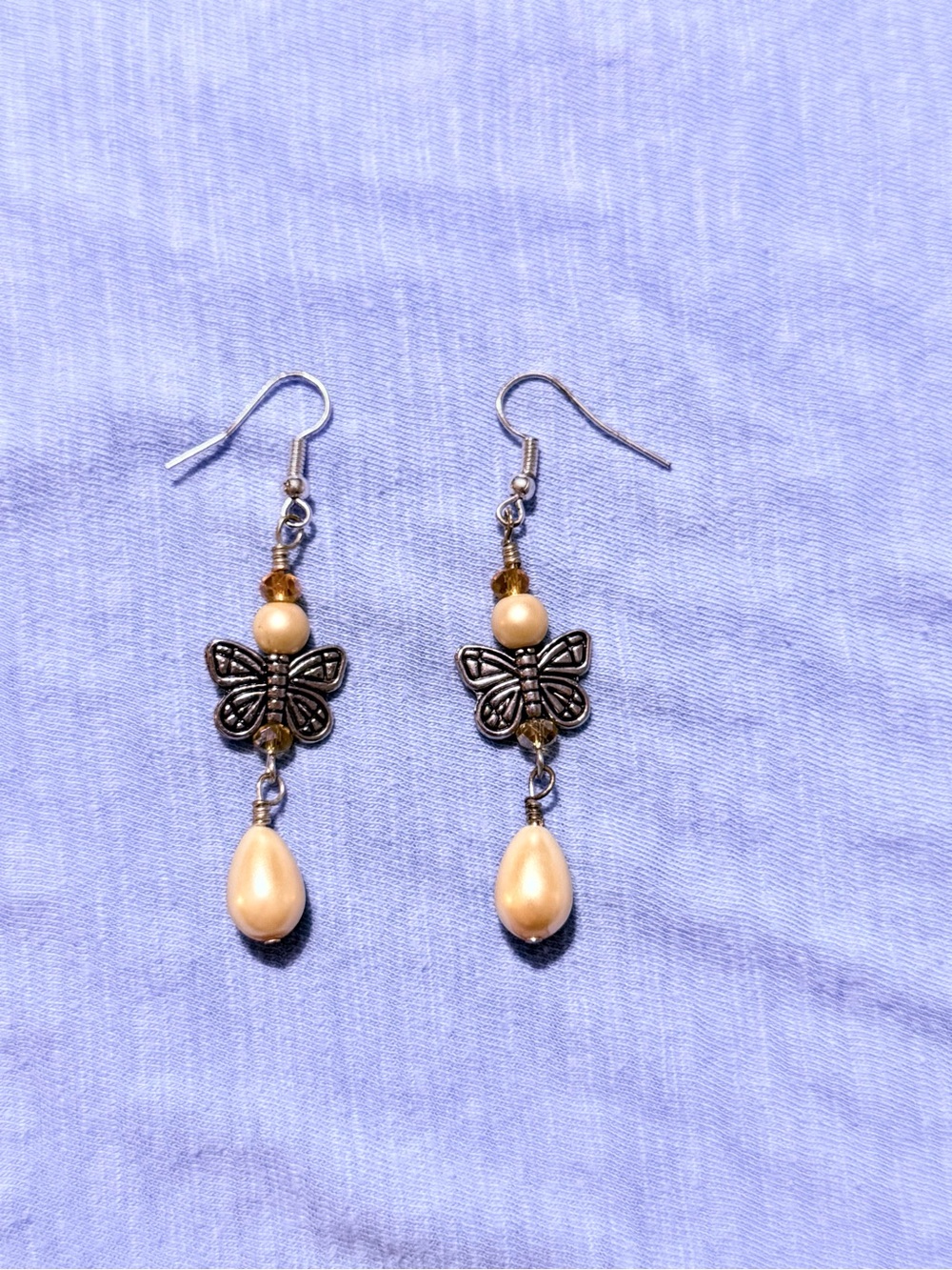 Handcrafted Butterfly Drop Earrings in Champagne